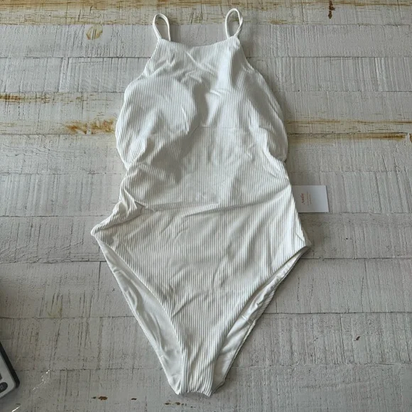 Andie Swim the Asbury Rib One Piece Swimsuit‎ NWT size Medium in Coco High Neck - Picture 2 of 9